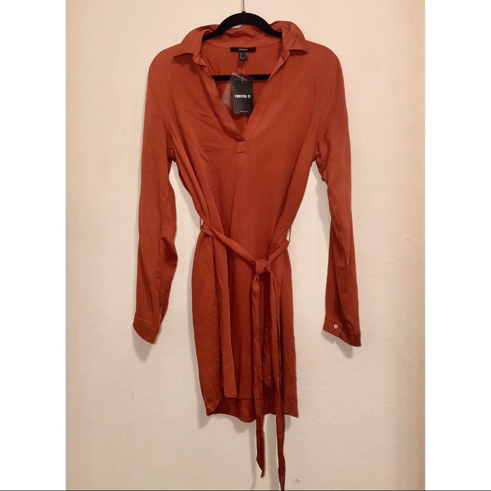 FOREVER 21 Casual Long-Sleeve Dress with Waist Tie
